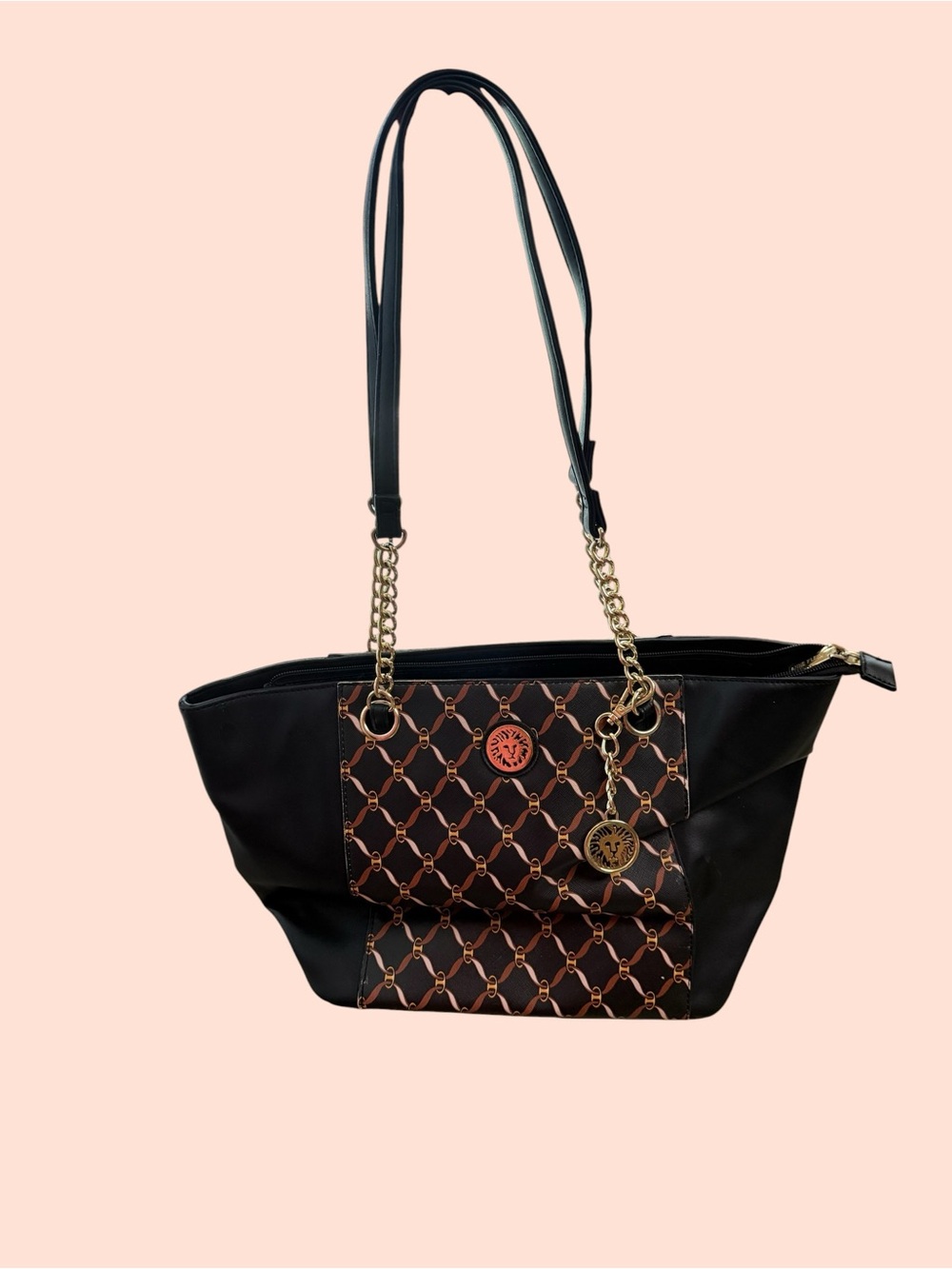 Anne Klein Black Chain Print Shoulder Bag